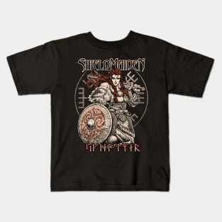 Norse Viking Shieldmaiden Female Warrior Vegvisir Kids T-Shirt